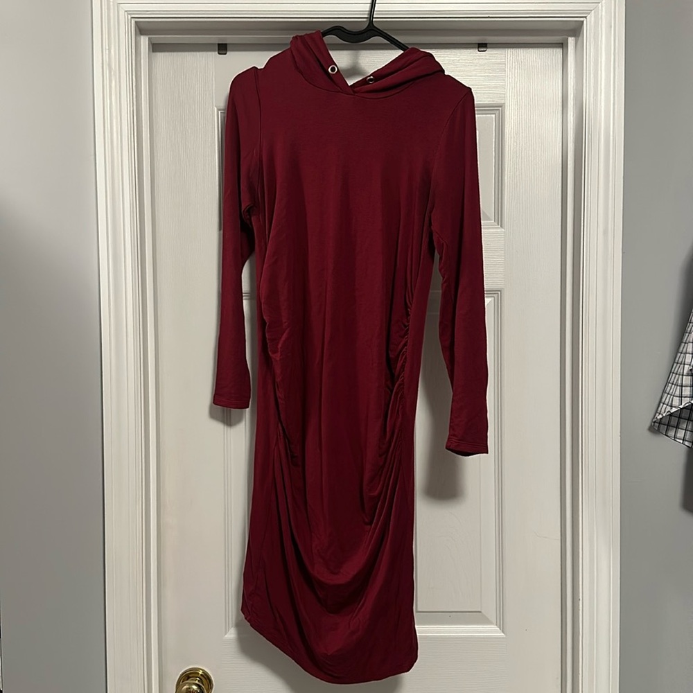 Maternity maroon hoodie dress, size small.